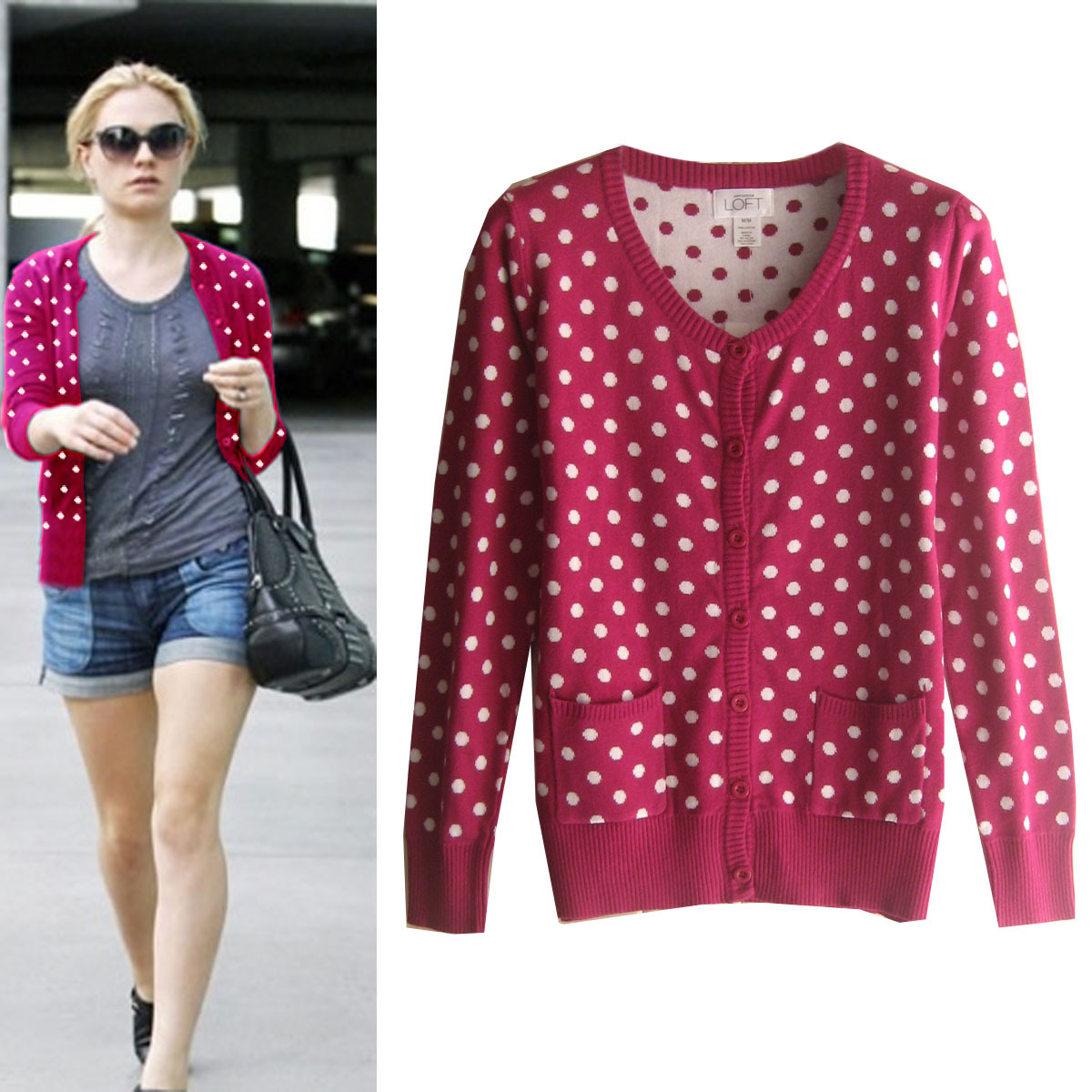 Spring And Autumn Cotton Sweet Long Sleeve V-neck Sweater Female Plus Size Cardigan Polka Dot S049