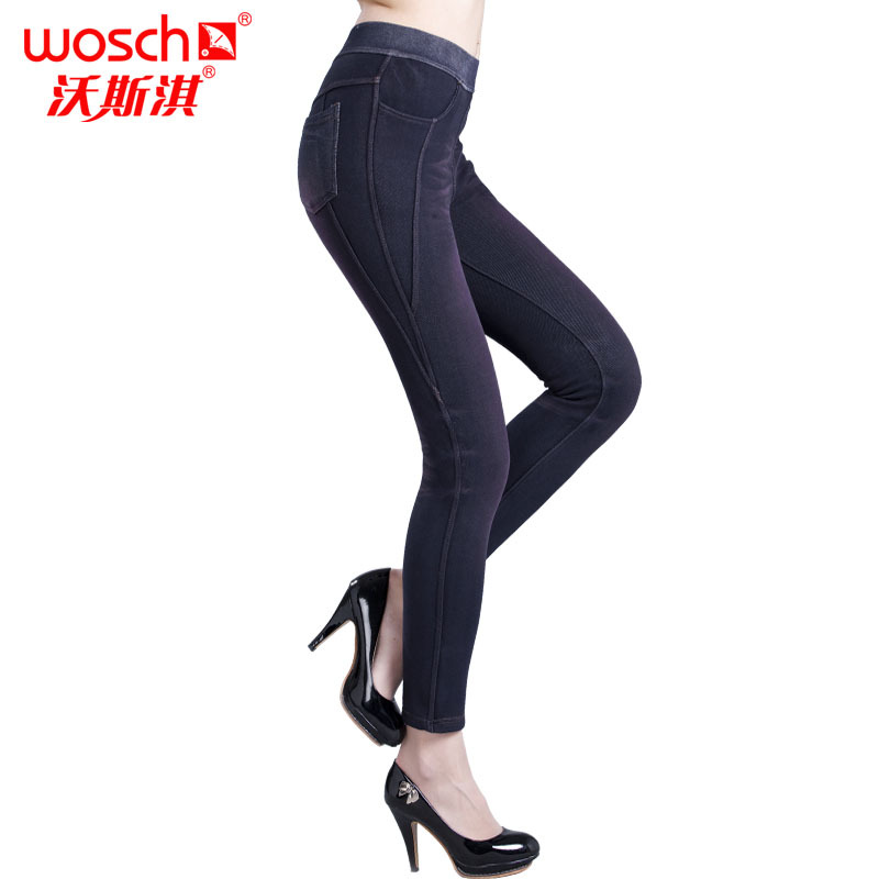Spring and autumn denim slim warm pants female bamboo scrub classic thermal cotton boot cut jeans wz106