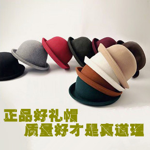 Spring and autumn dome roll up hem small fedoras male pure wool hat woolen vintage women's small round