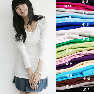 Spring and autumn elegant gentlewomen two ways u V-neck basic T-shirt long-sleeve shirt