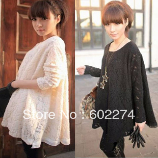 spring and autumn fashion dress high quality chiffon lace loose long-sleeve top t-shirt