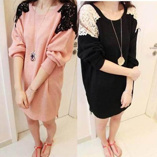 Spring and autumn fashion sweet all-match cutout lace elegant female loose sweater