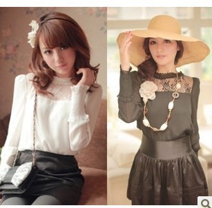 Spring and autumn fashion women's cute-type personalized shirt lace chiffon shirt basic top