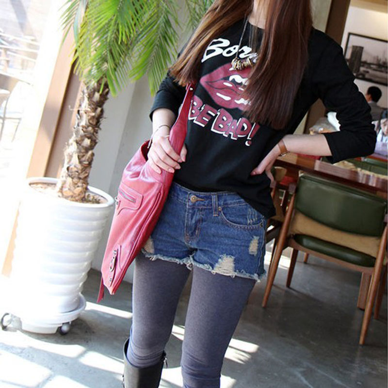Spring and autumn female denim shorts loose casual hole mm plus size shorts boots trousers