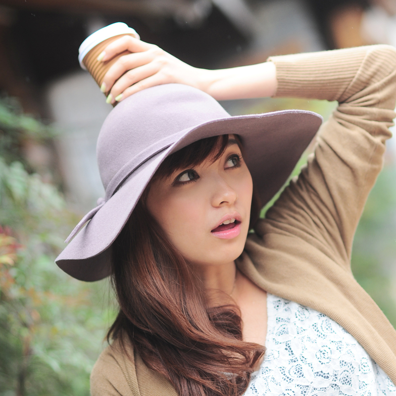 Spring and autumn gentlewomen fashion elegant hat fashion wide brimmed hat wool trend women's b0867