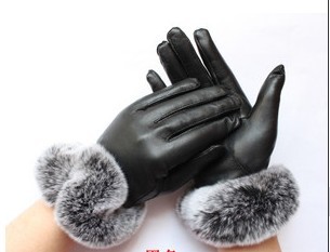 Spring and autumn genuine leather sheepskin women's gloves spring rex rabbit hair wool super soft fleece lined gloves