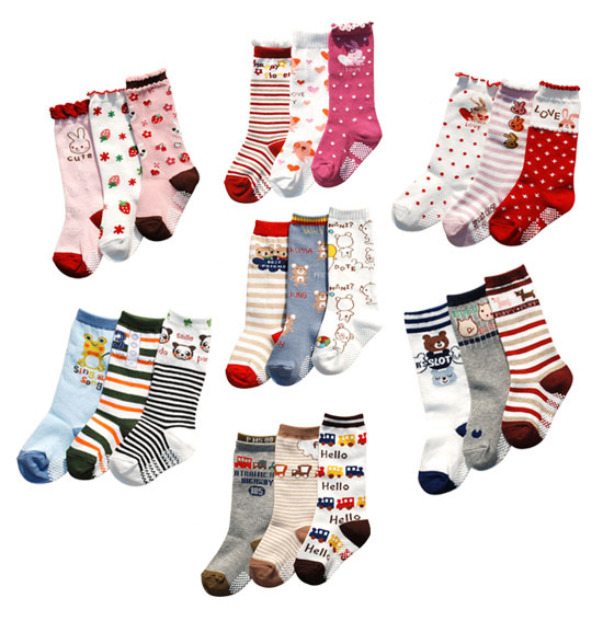Spring and autumn high quality baby knee-high socks cotton socks kid's socks double 18