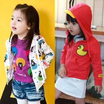 Spring and autumn irritably paragraph fashion child bear loop pile colorful outerwear female child zipper with a hood