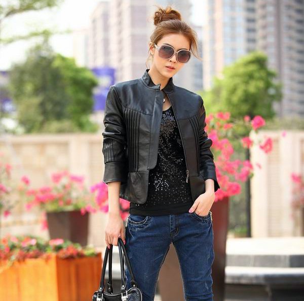 Spring and autumn leather clothing outerwear female plus size clothing leather clothing short design slim sheepskin water wash