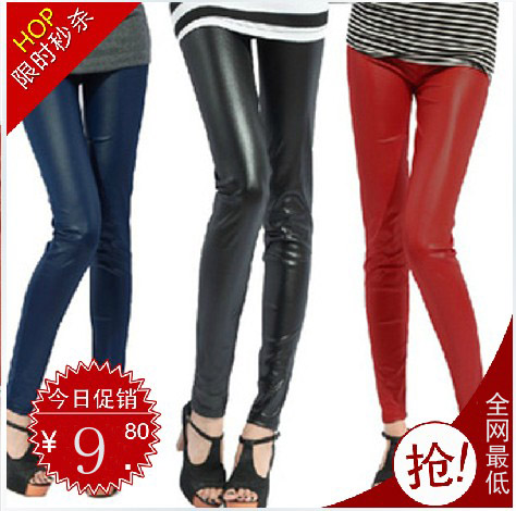 Spring and autumn legging faux leather pants leather PU legging tight fitting female faux leather pants