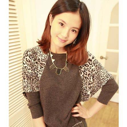 Spring and autumn loose low o-neck pullover long-sleeve sweater women's fashion leopard print sweater outerwear