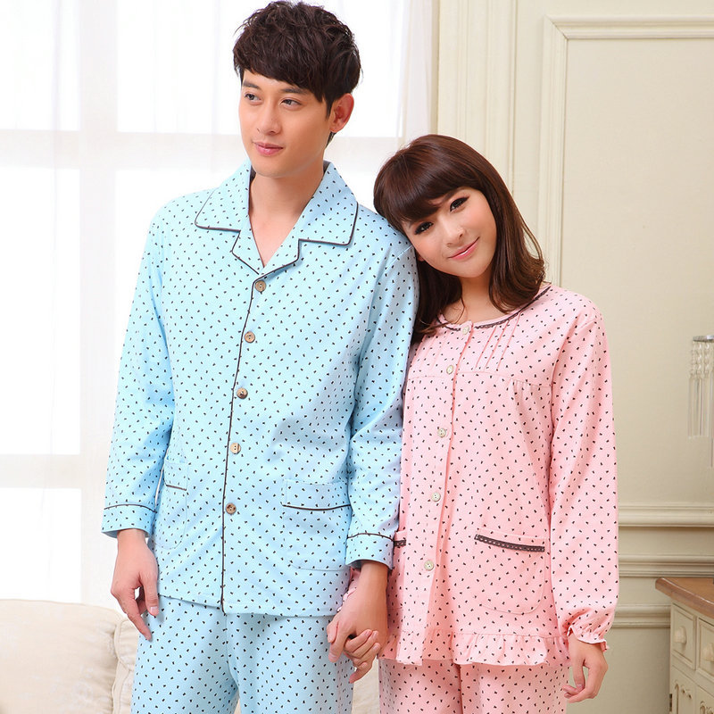 Spring and autumn lovers sleepwear female male women's long-sleeve cotton lounge fashion set