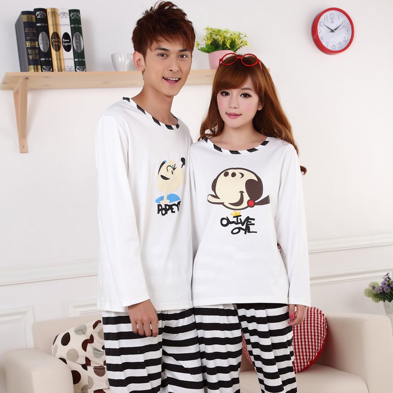 Spring and autumn lovers sleepwear male women's 100% cotton long-sleeve at home service cartoon POPEYE lounge set