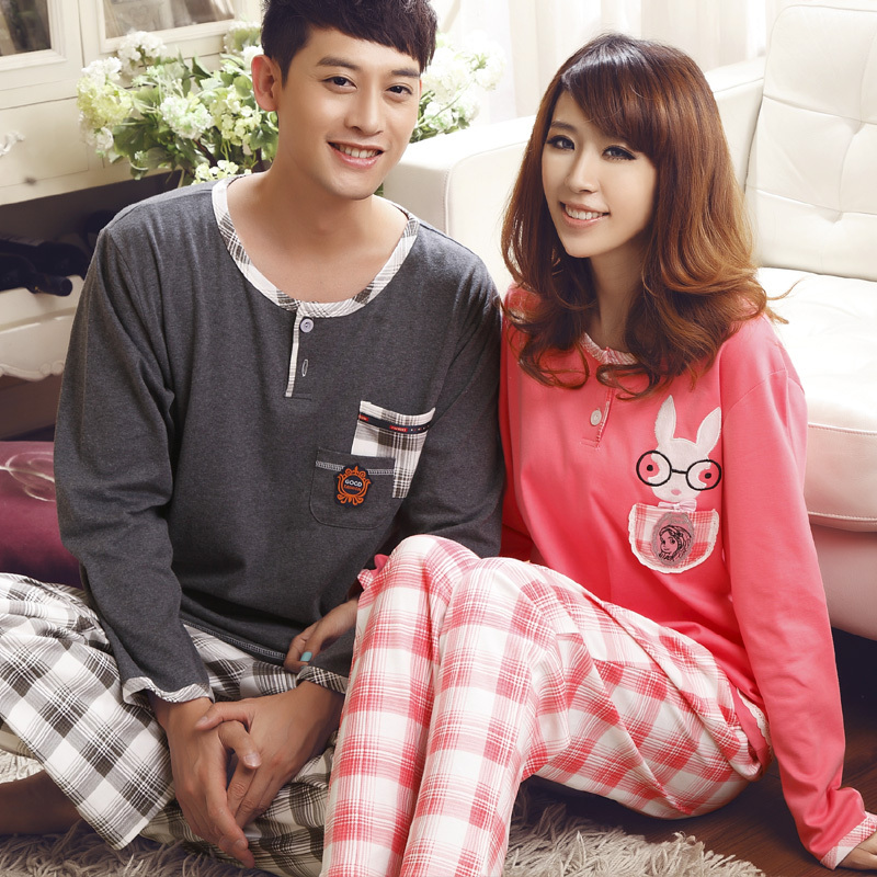 Spring and autumn lovers sleepwear male women's cotton long-sleeve sleepwear sets cartoon home