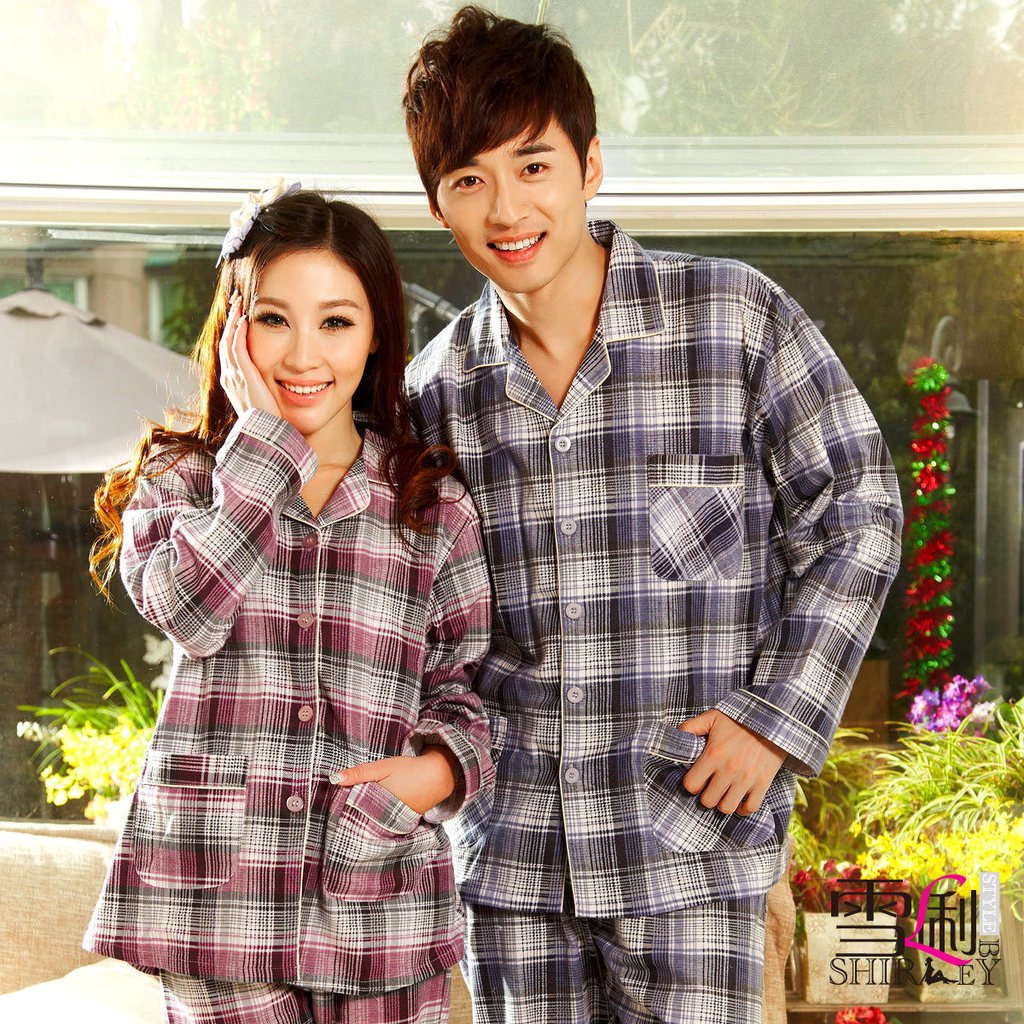Spring and autumn lovers sleepwear male women's long-sleeve 100% cotton lounge