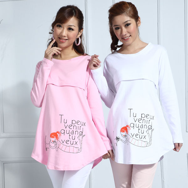 spring and autumn maternity clothing 100% cotton print casual maternity top nursing loading casual shirt long sleeves sleepwear