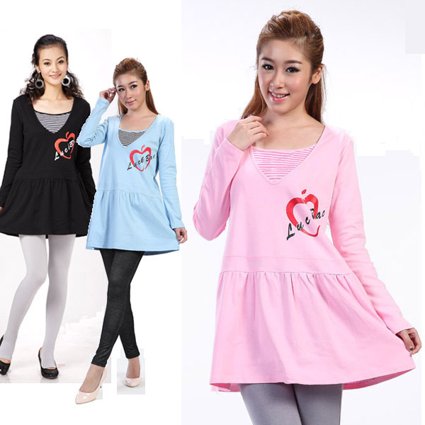 Spring and autumn maternity clothing 100% long-sleeve cotton maternity dress maternity clothing nursing clothes round neck