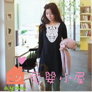 Spring and autumn maternity clothing maternity crochet long-sleeve T-shirt fashionable casual design long maternity top xyc159