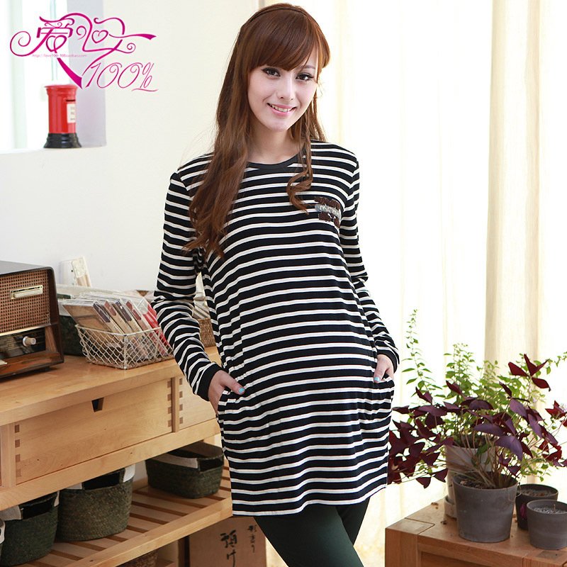Spring and autumn maternity clothing navy style stripe maternity dress m sign of maternity t-shirt basic shirt hm8085