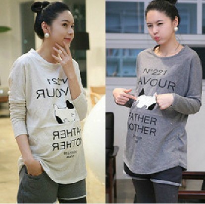 Spring and autumn maternity clothing o-neck letter cartoon maternity t-shirt print dog medium-long t-shirt maternity long-sleeve
