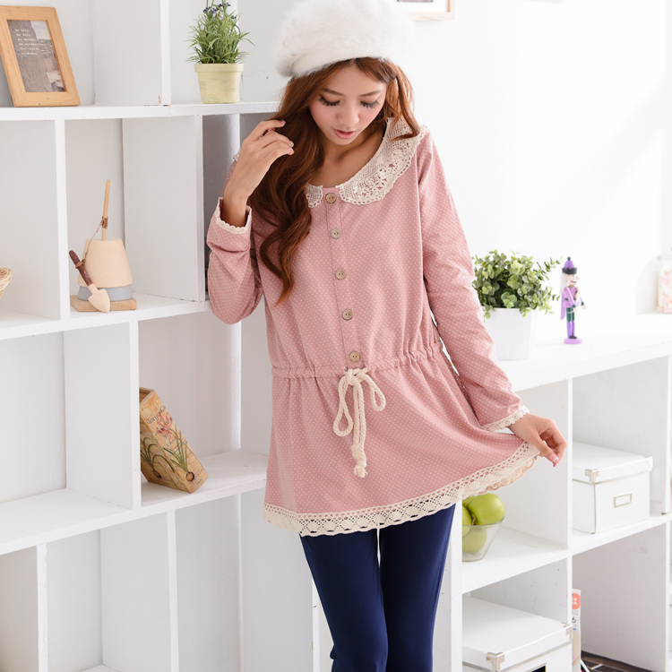 Spring and autumn maternity clothing peter pan collar maternity long-sleeve top t-shirt maternity upperwear