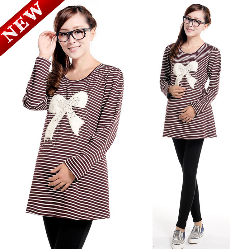 Spring and autumn maternity clothing plus size mm long design maternity t-shirt stripe long-sleeve maternity top