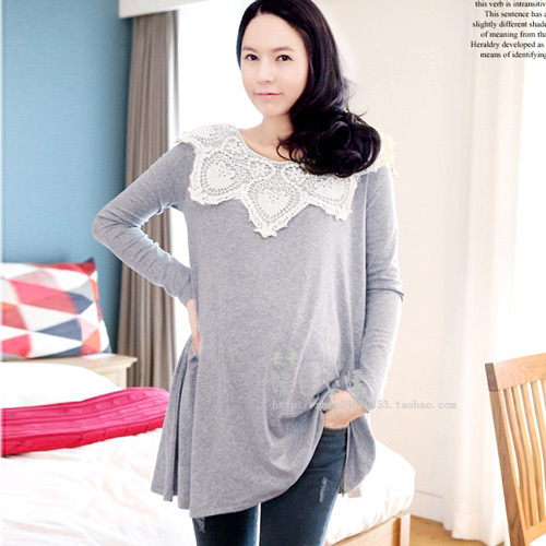 Spring and autumn maternity t-shirt lace peter pan collar long-sleeve T-shirt maternity clothing 885 plus size basic shirt