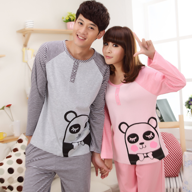 Spring and autumn new arrival lovers sleepwear 100% cotton pullover cartoon long-sleeve sleepwear lounge set