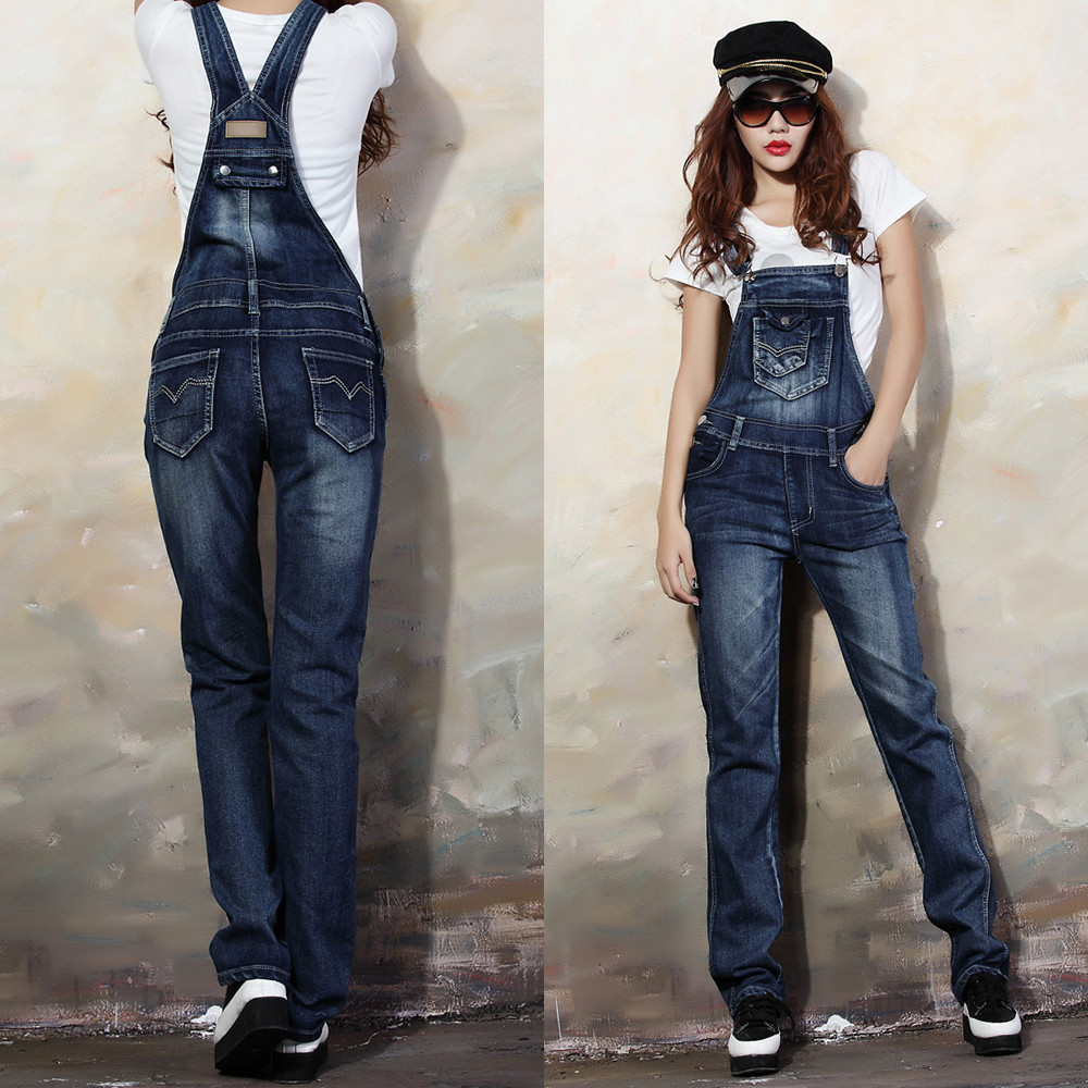 Spring and Autumn new Europe and the United States wind denim overalls women Slim jeans suspenders small straight piece pants