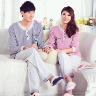 Spring and autumn plus size 100% cotton lovers sleepwear 100% cotton long-sleeve set autumn and winter lovers lounge