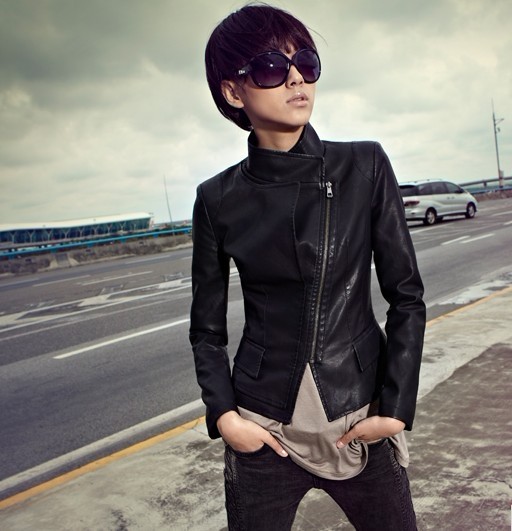 Spring and autumn short design motorcycle leather coat PU clothing women's small leather clothing