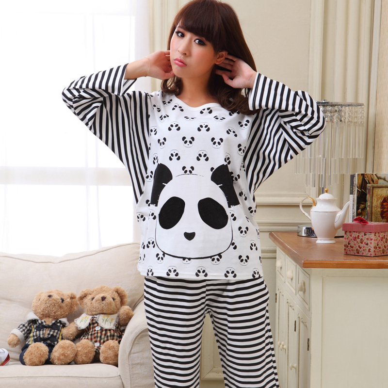 Spring and autumn sleepwear female long-sleeve 100% cotton cartoon at home service batwing sleeve women's lounge set