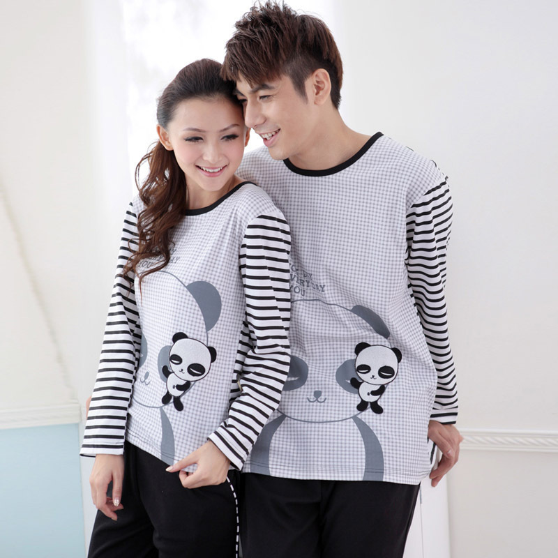 Spring and autumn stripe lovers long-sleeve sleep set knitted cotton lounge