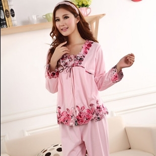 Spring and autumn summer elegant noble Women women's lounge summer sexy nightgown 100% cotton long-sleeve sleepwear piece set