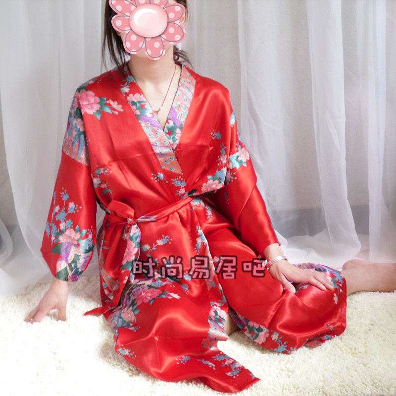 Spring and autumn summer women's sistance half sleeve vintage kimono silk robe bathrobes 7