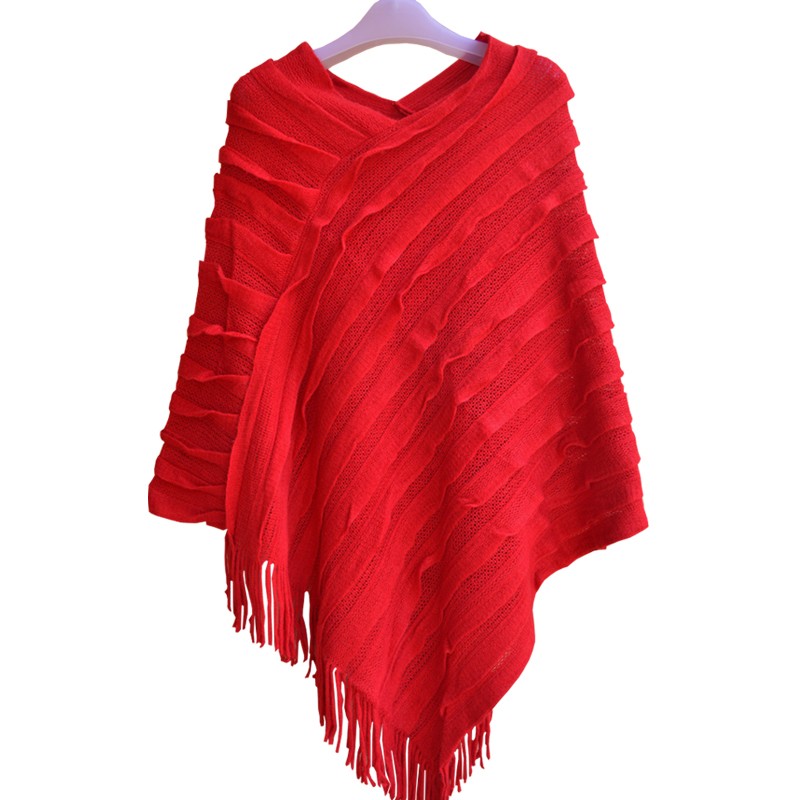Spring and autumn sweater plus size batwing shirt loose sweater female thickening outerwear tassel cape cloak
