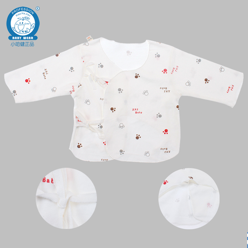 Spring and autumn underwear infant pure 100% cotton double faced print shirt lacing top newborn