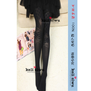 Spring and autumn vintage plus crotch pantyhose sexy stockings black lace velvet socks women's