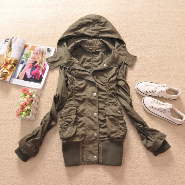 Spring and autumn Women 100% cotton long-sleeve with a hood casual all-match zipper-up trench outerwear 0.6