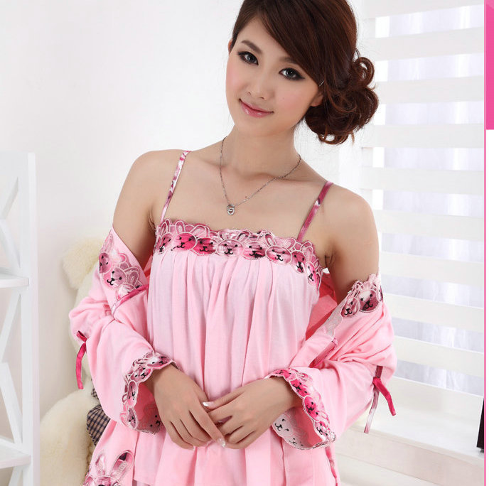 Spring and autumn women's 100% cotton rabbit long-sleeve three pieces in a set sleepwear lounge