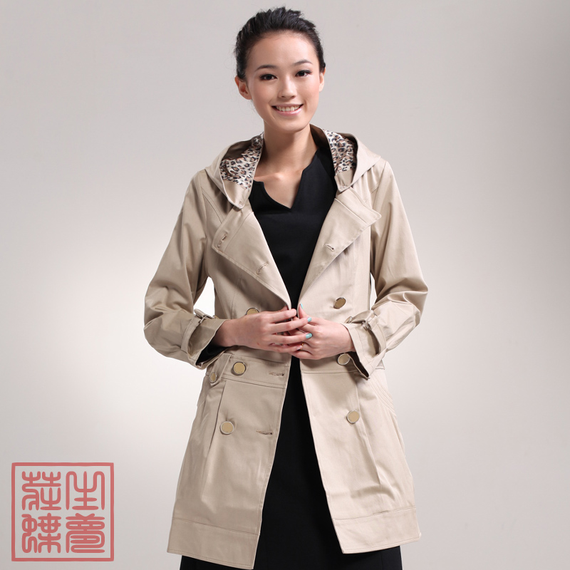 Spring and autumn women's cap slim double breasted medium-long trench 8206