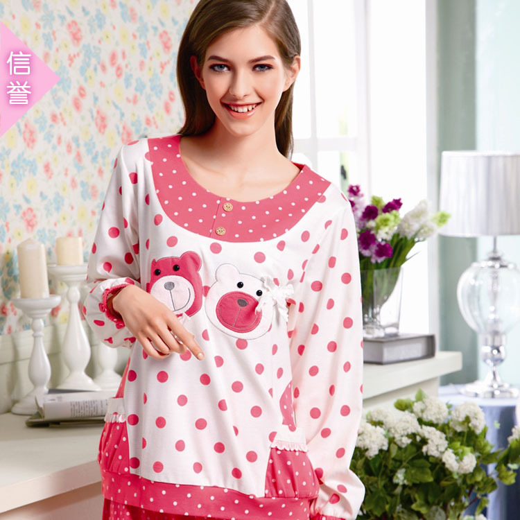 Spring and autumn women's comfortable knitted cotton cartoon bear sleep set long-sleeve lounge 3768
