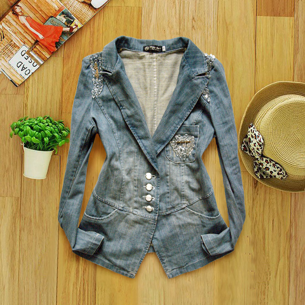 Spring and autumn women's denim slim elegant long-sleeve small suit jacket top 12019