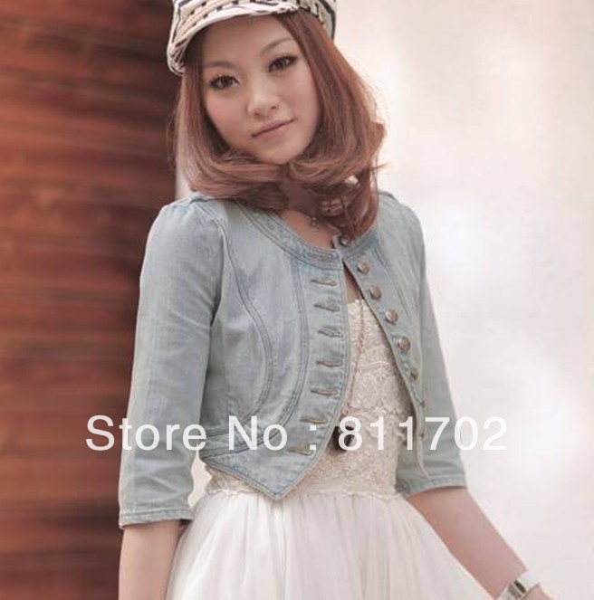 spring and autumn women's handsome military slim half sleeve short design denim short ,Free delivery