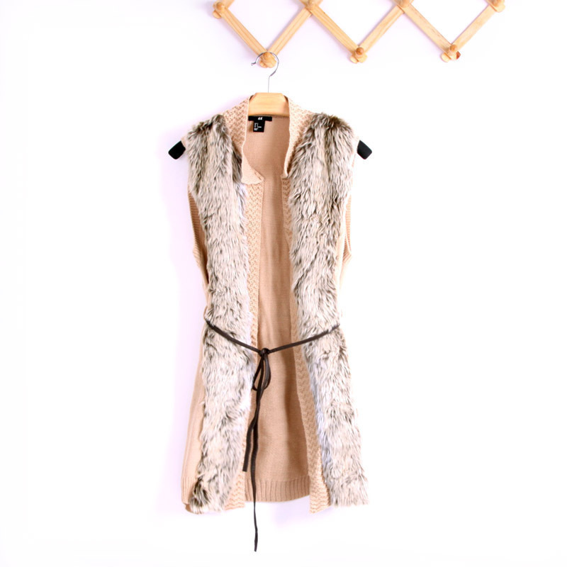 Spring and autumn women's magazine chest plush stand collar lacing medium-long cardigan