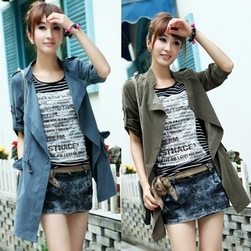 Spring and autumn women's medium-long stand collar cardigan fashion plus size loose slim trench outerwear
