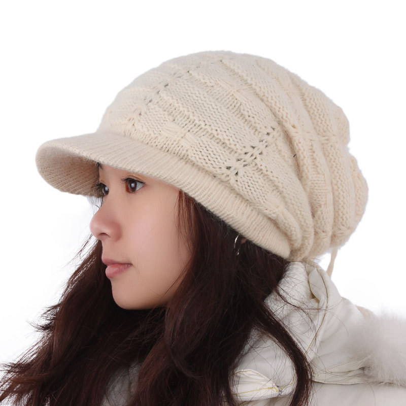 Spring and autumn women's rabbit wool knitted short brim hat ball double ball fashion female hat