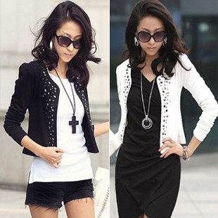 Spring and autumn women's rivet decoration slim long-sleeve small short jacket