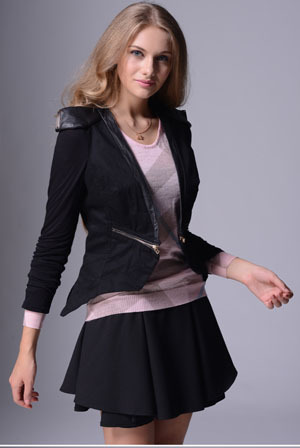 Spring and autumn women's sheepskin leather patchwork epaulette zipper slim short jacket casual coat J329