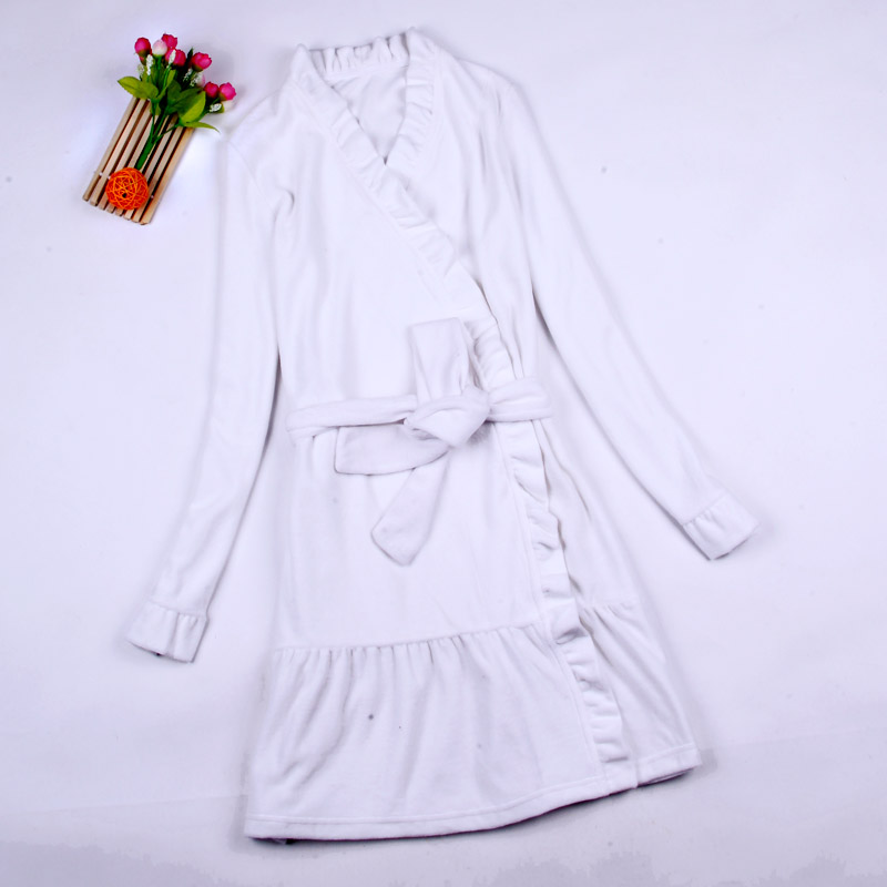 Spring and autumn women's sleepwear robe solid color ruffle bathrobe d49 0.47kg